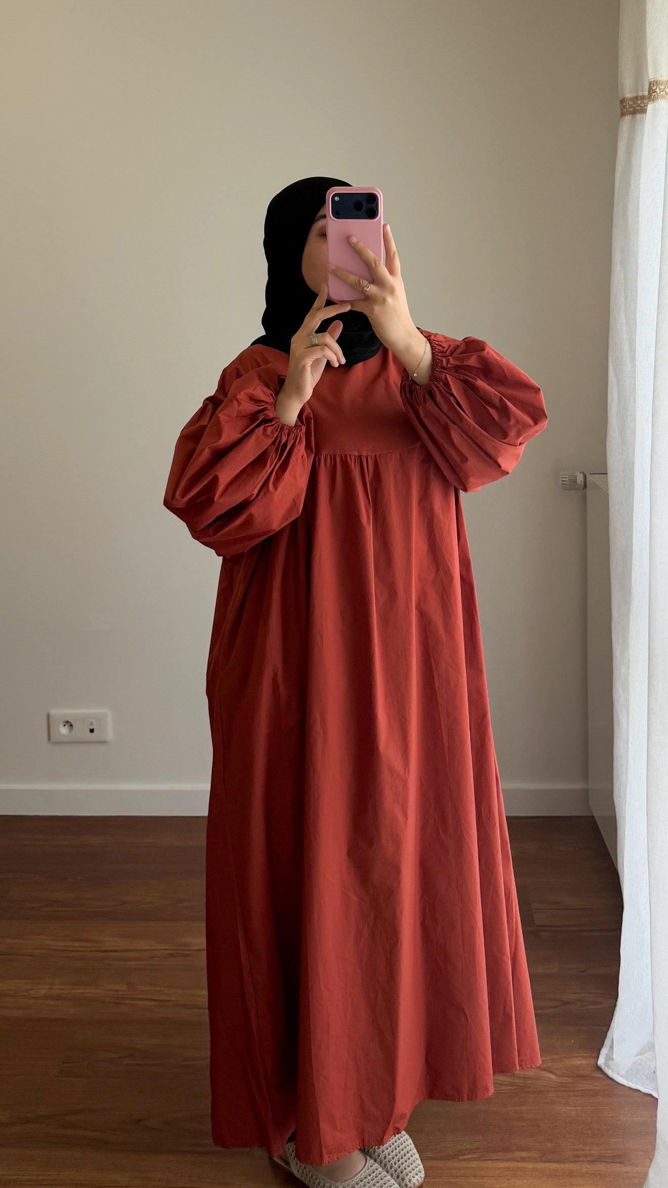 ROBE CLASSY POPELINE BRIQUE