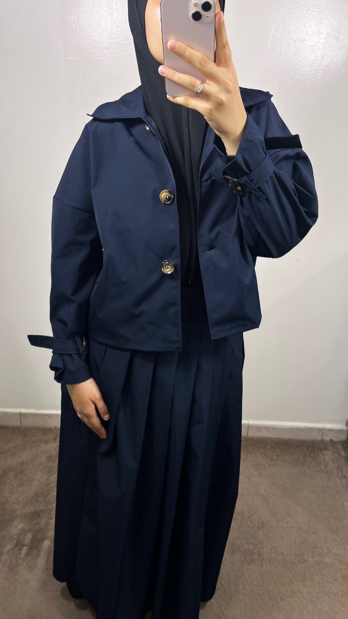 ENSEMBLE TRENCH VESTE +JUPE BLEU MARINE