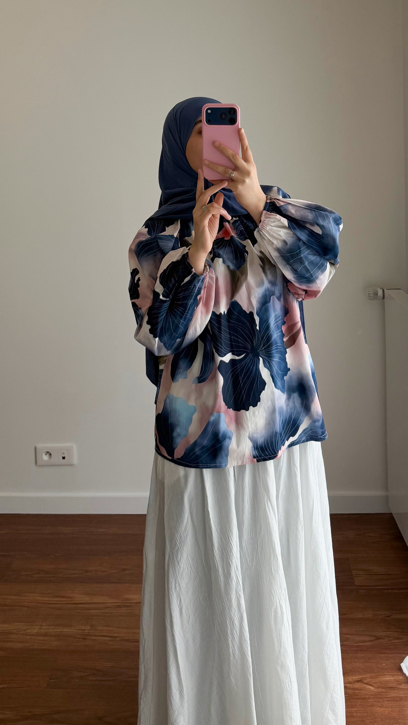 BLOUSE FLEURIE BLEU MARINE
