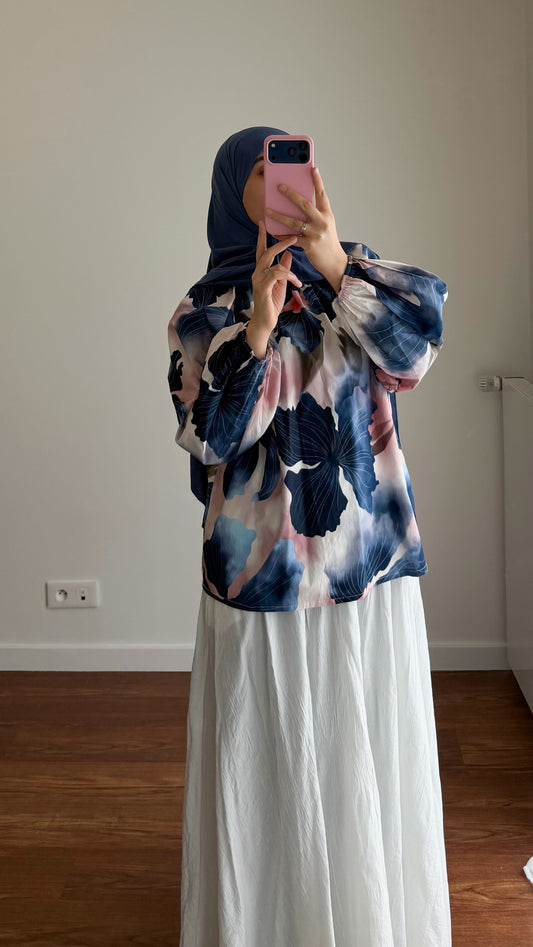 BLOUSE FLEURIE BLEU MARINE