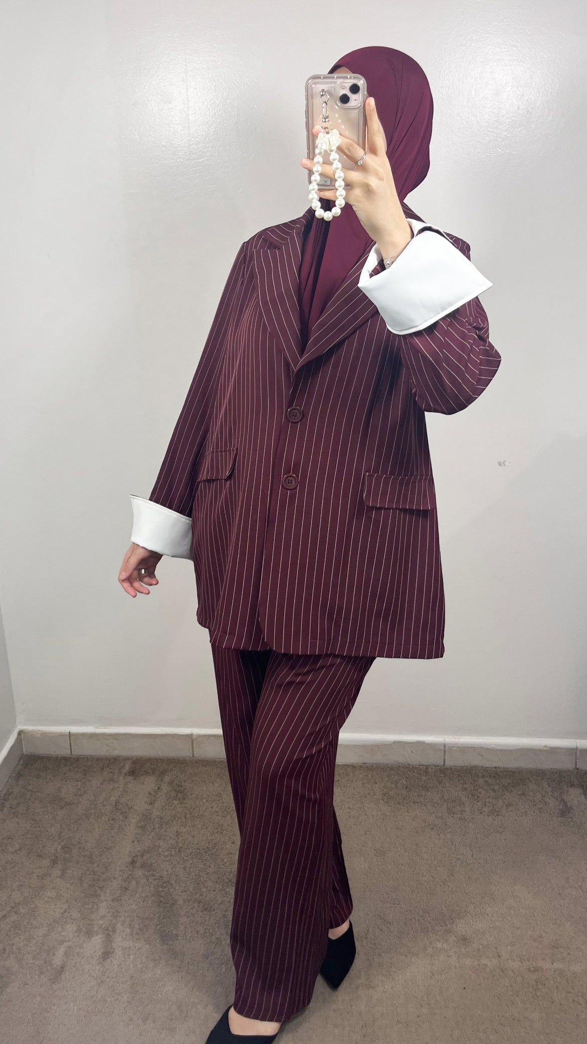 STRIPED BURGUNDY BLAZER SET