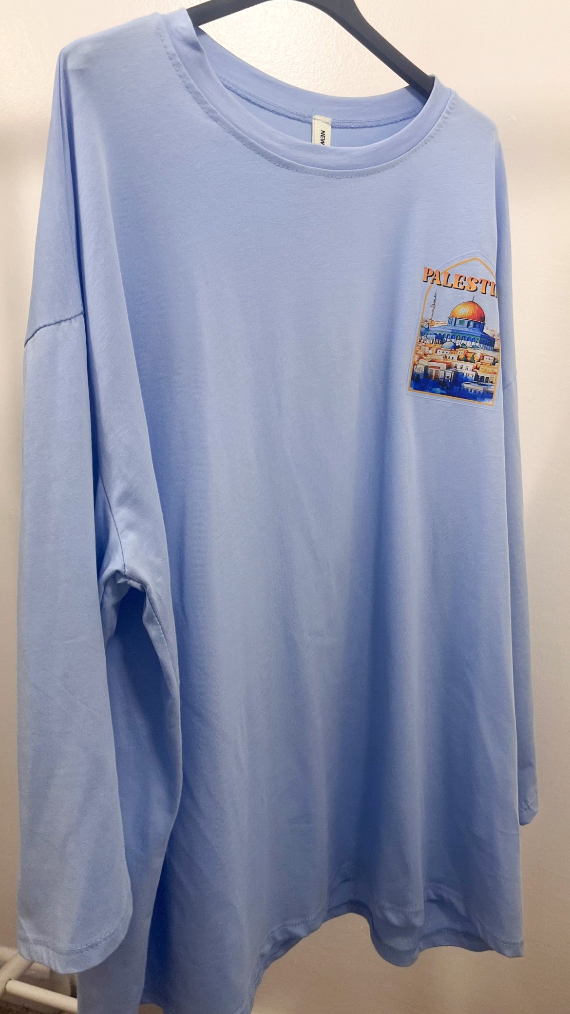 T-SHIRT MANCHES LONGUE PALESTINE BLEU CIEL