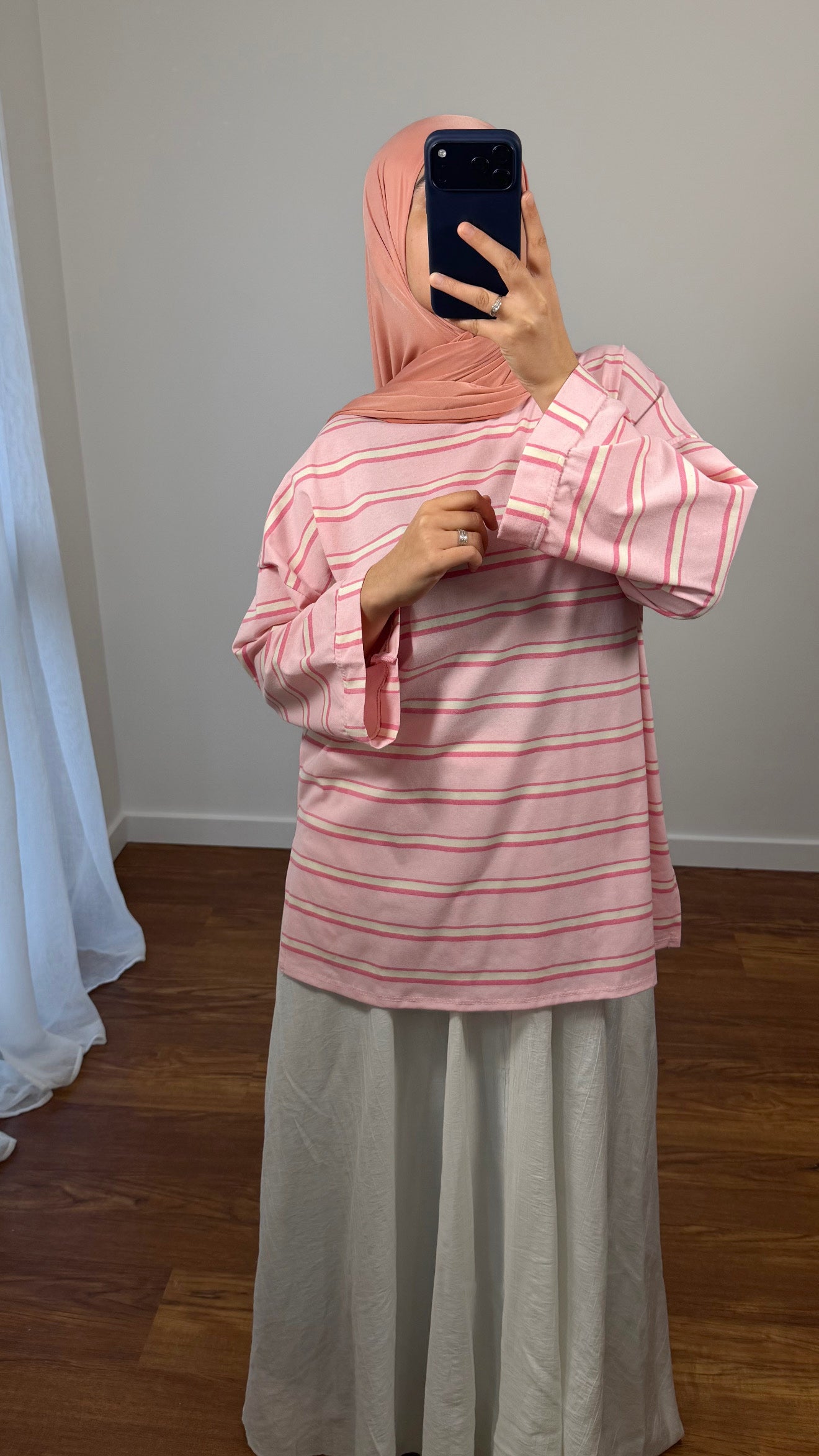 T-SHIRT RAYÉ OVERSIZE ROSE