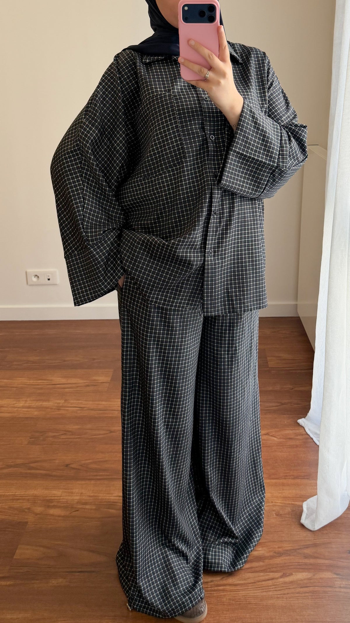 ENSEMBLE CHEMISE + PANTALON MOTIF CARREAUX BLEU NUIT