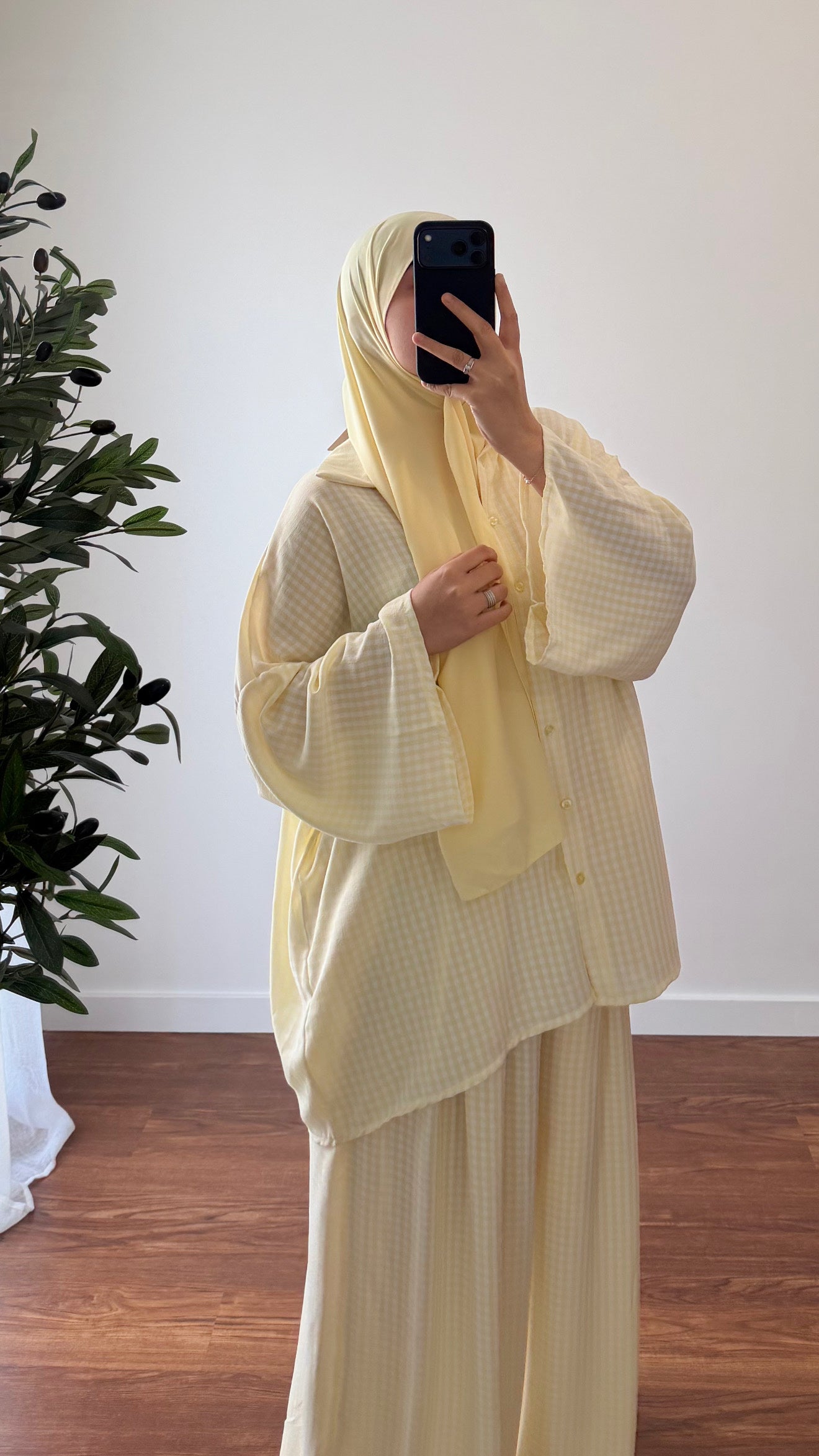 ENSEMBLE VICHY CHEMISE + PANTALON JAUNE