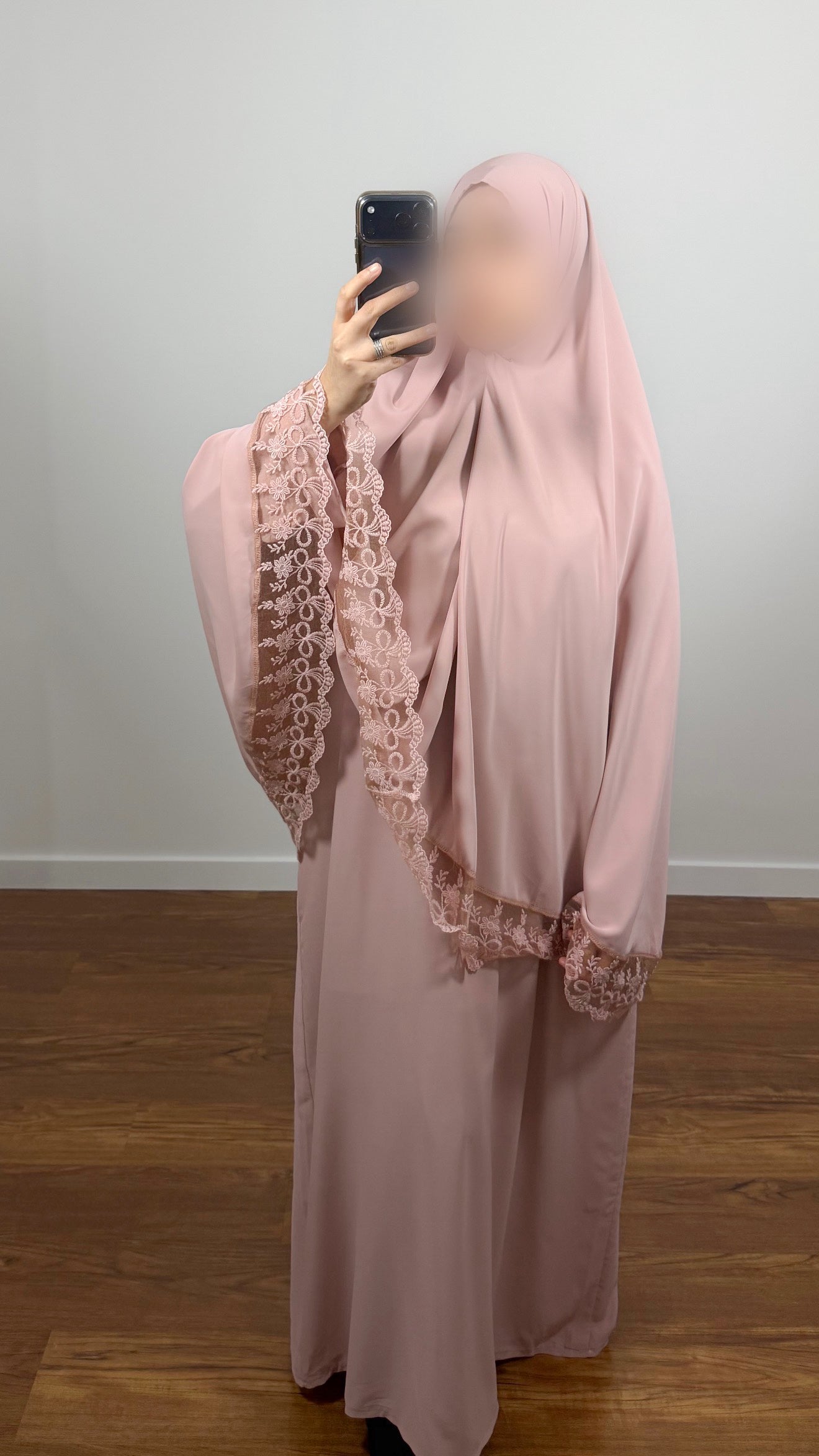 ENSEMBLE DE PRIÈRE DENTELLE ROSE POUDRÉ