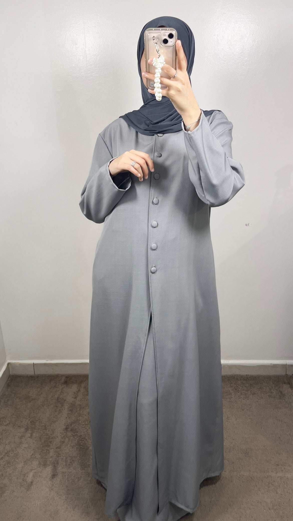 GREY BUTTONED SKIRT SET