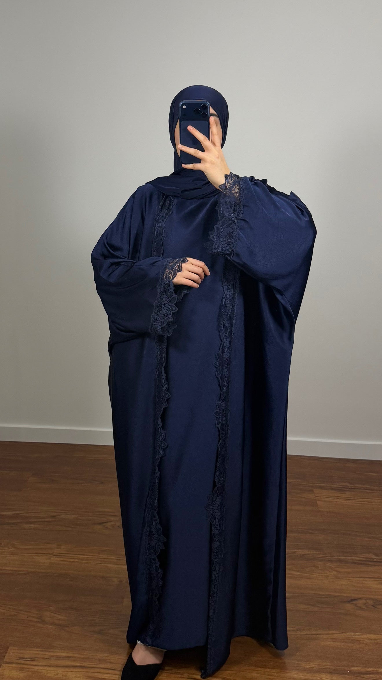 ENSEMBLE DINA KIMONO + SOUS ABAYA BLEU MARINE
