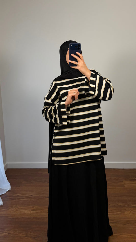T-SHIRT RAYÉ OVERSIZE NOIR