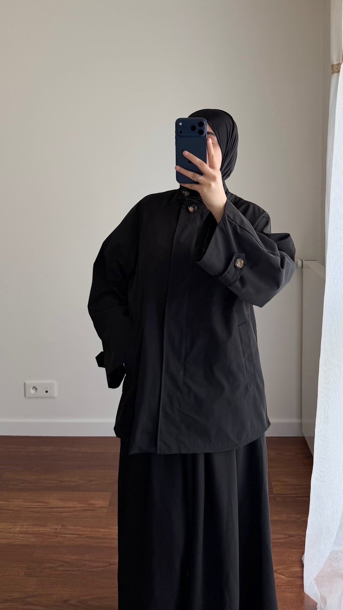 TRENCH MI-LONG OVERSIZE NOIR