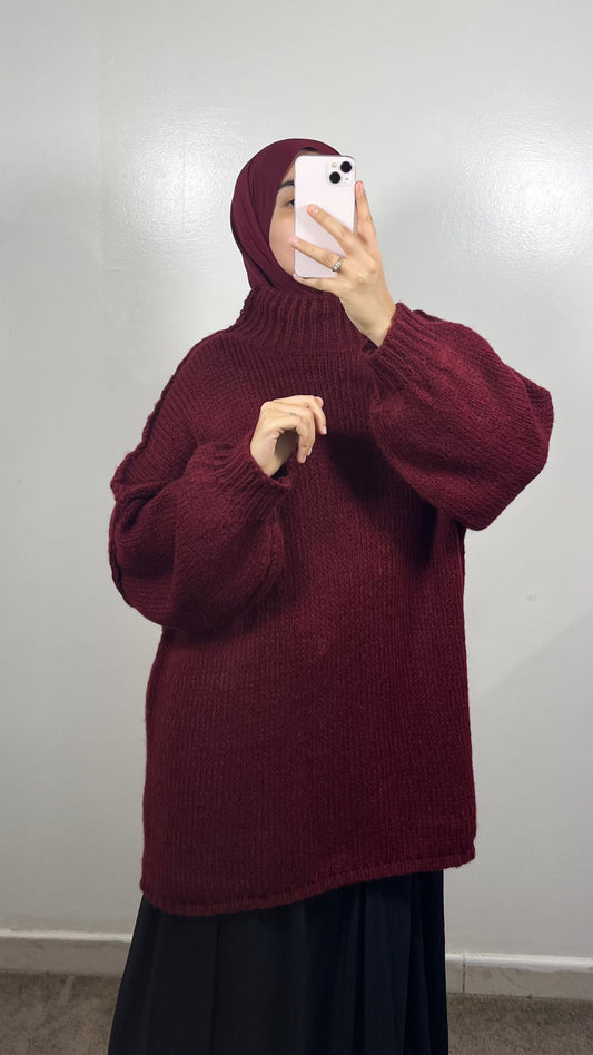 PULL EN LAINE BORDEAU
