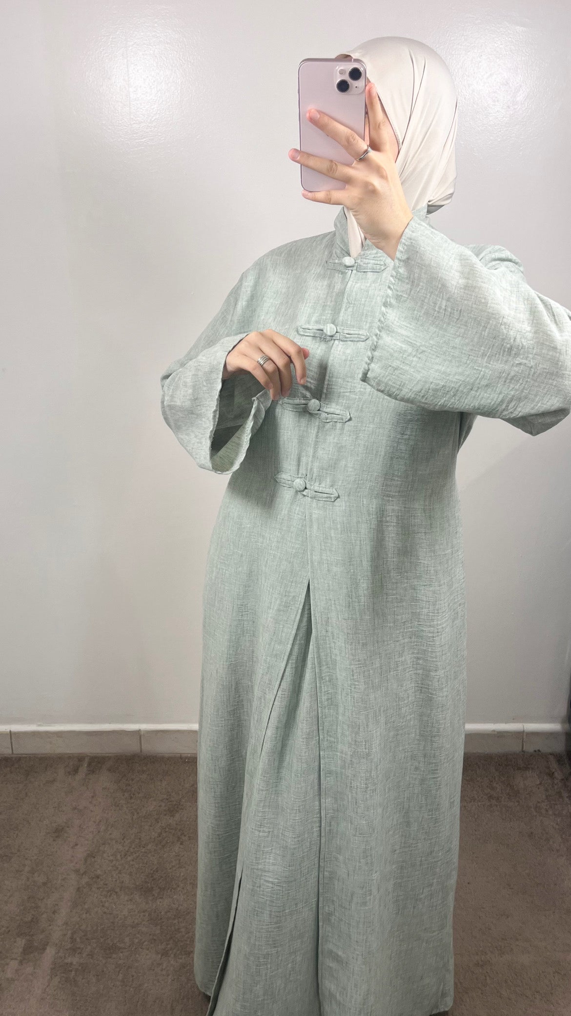 ENSEMBLE TOKYO LONG KIMONO + SOUS ABAYA VERT D’EAU