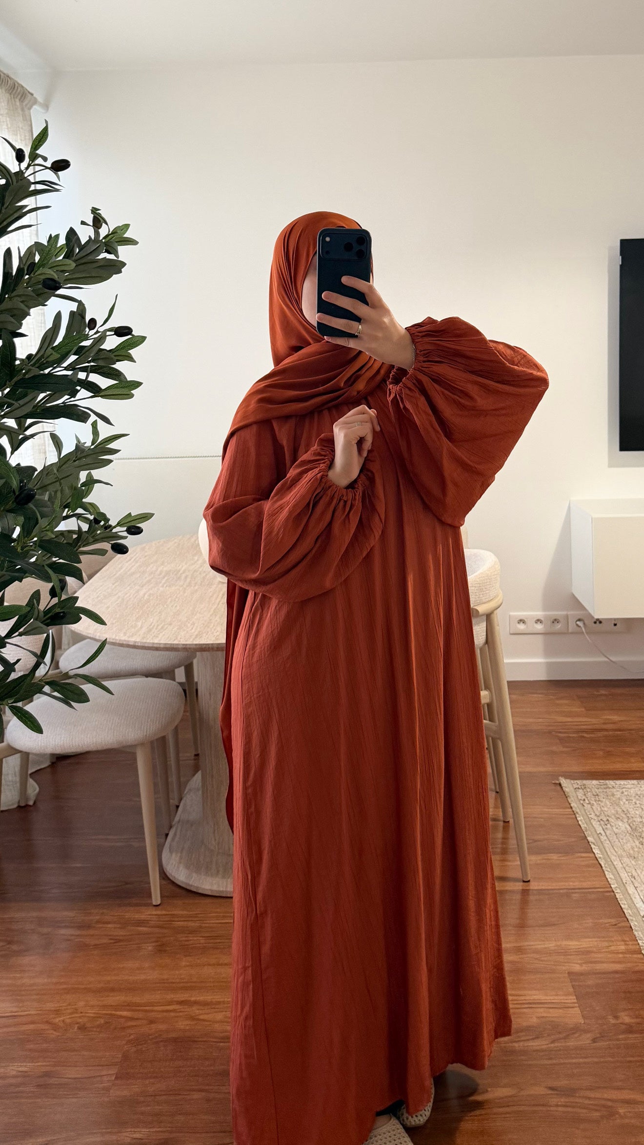 ABAYA AYAT MANCHES BOUFFANTES ORANGE BRIQUE