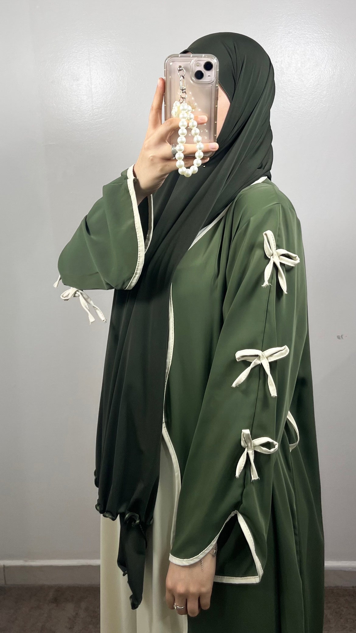 KNOTS KIMONO + KHAKI GREEN UNDER ABAYA
