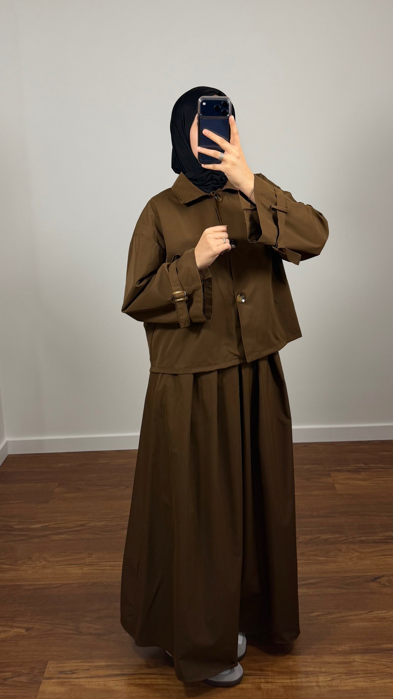 ENSEMBLE TRENCH VESTE + JUPE MARRON