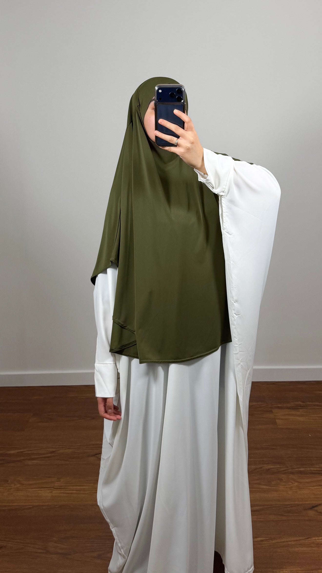 KHIMAR MI-LONG VERT KAKI EN JERSEY PREMIUM