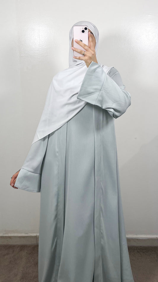 SET AYA KIMONO + SOUS ABAYA GRIS BLEUTÉ