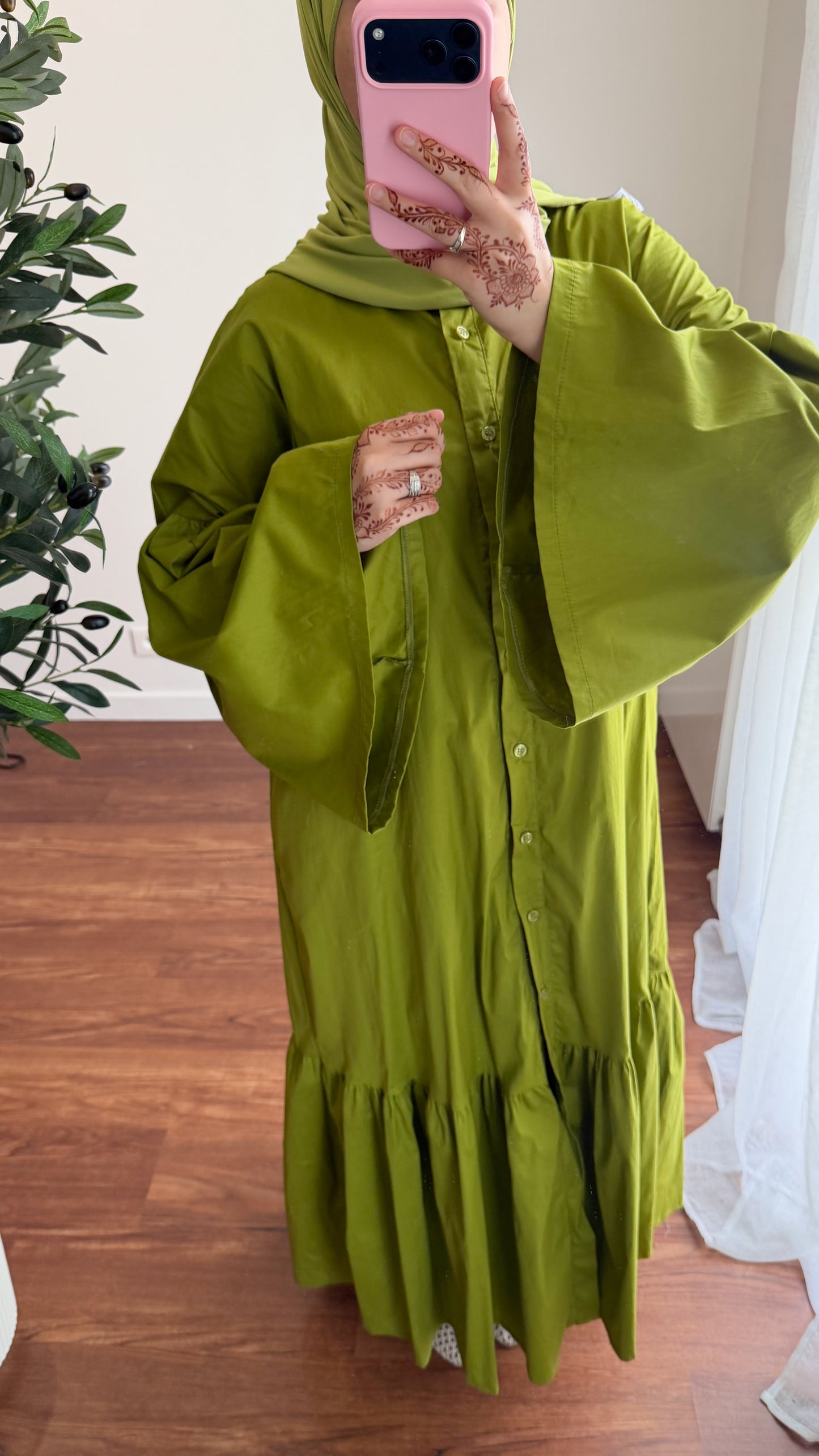 ROBE CHEMISE EN POPELINE VERT OLIVE