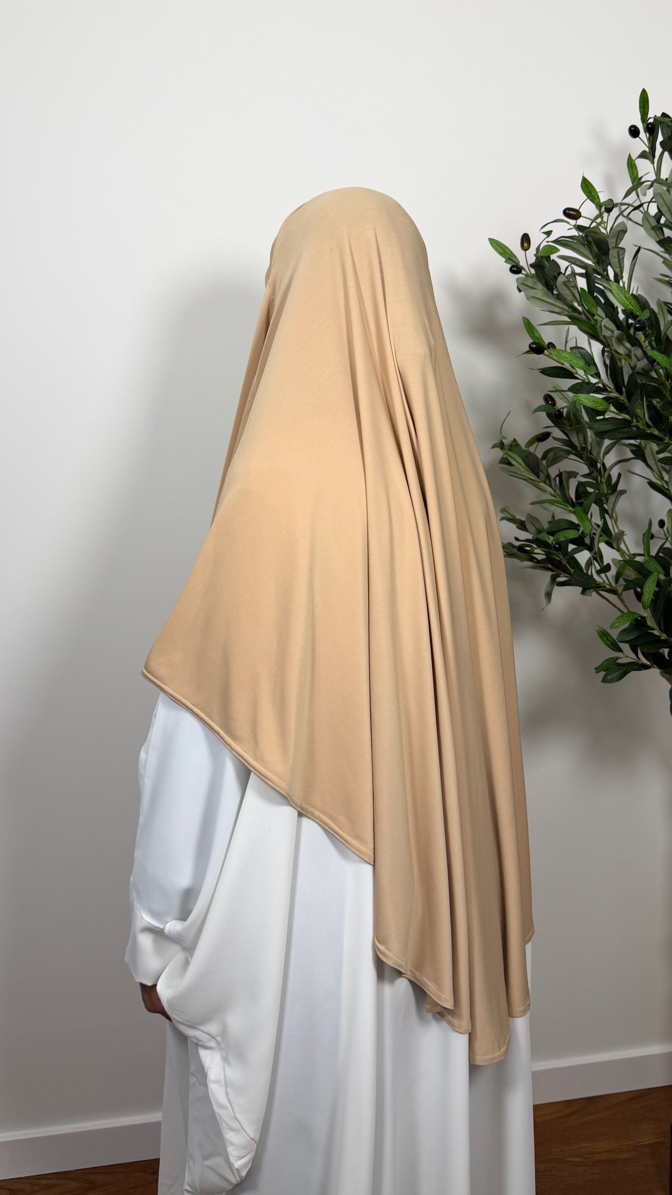 KHIMAR MI-LONG BEIGE EN JERSEY PREMIUM