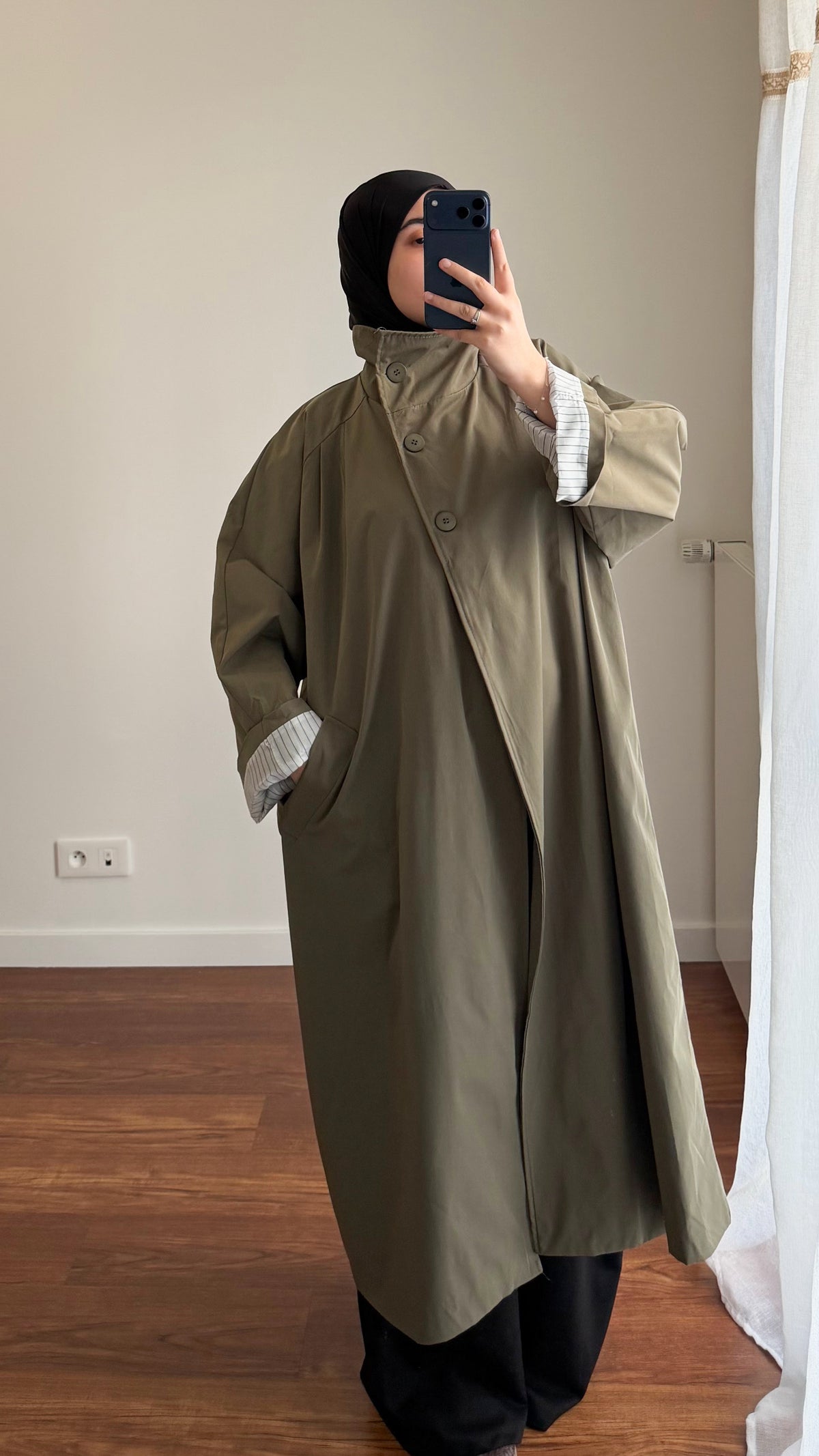 TRENCH LONG OVERSIZE VERT KAKI