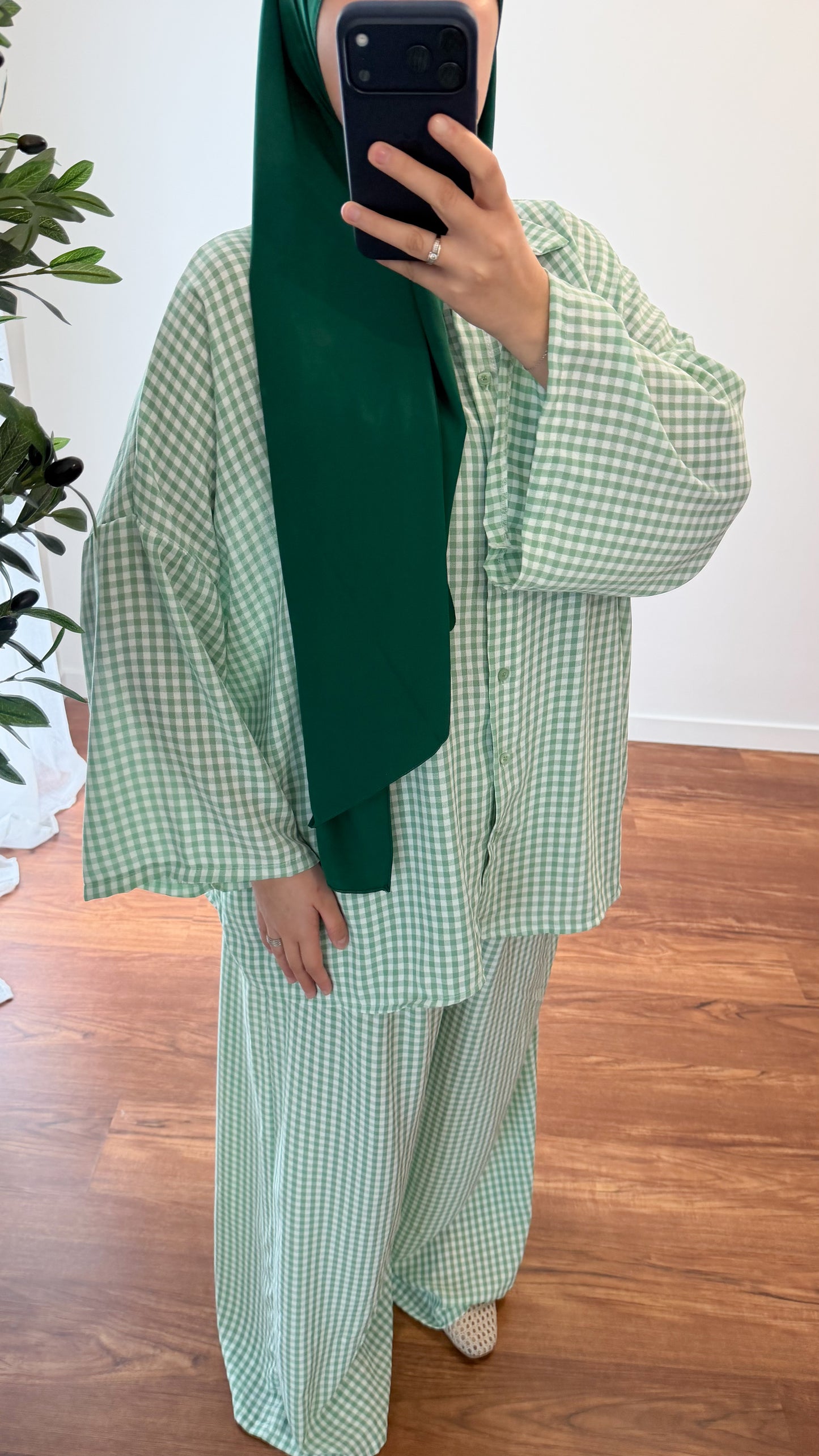 ENSEMBLE VICHY CHEMISE + PANTALON VERT