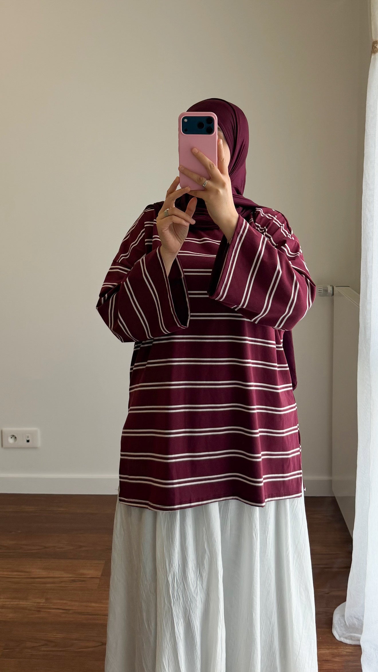 T-SHIRT RAYÉ OVERSIZE BORDEAU