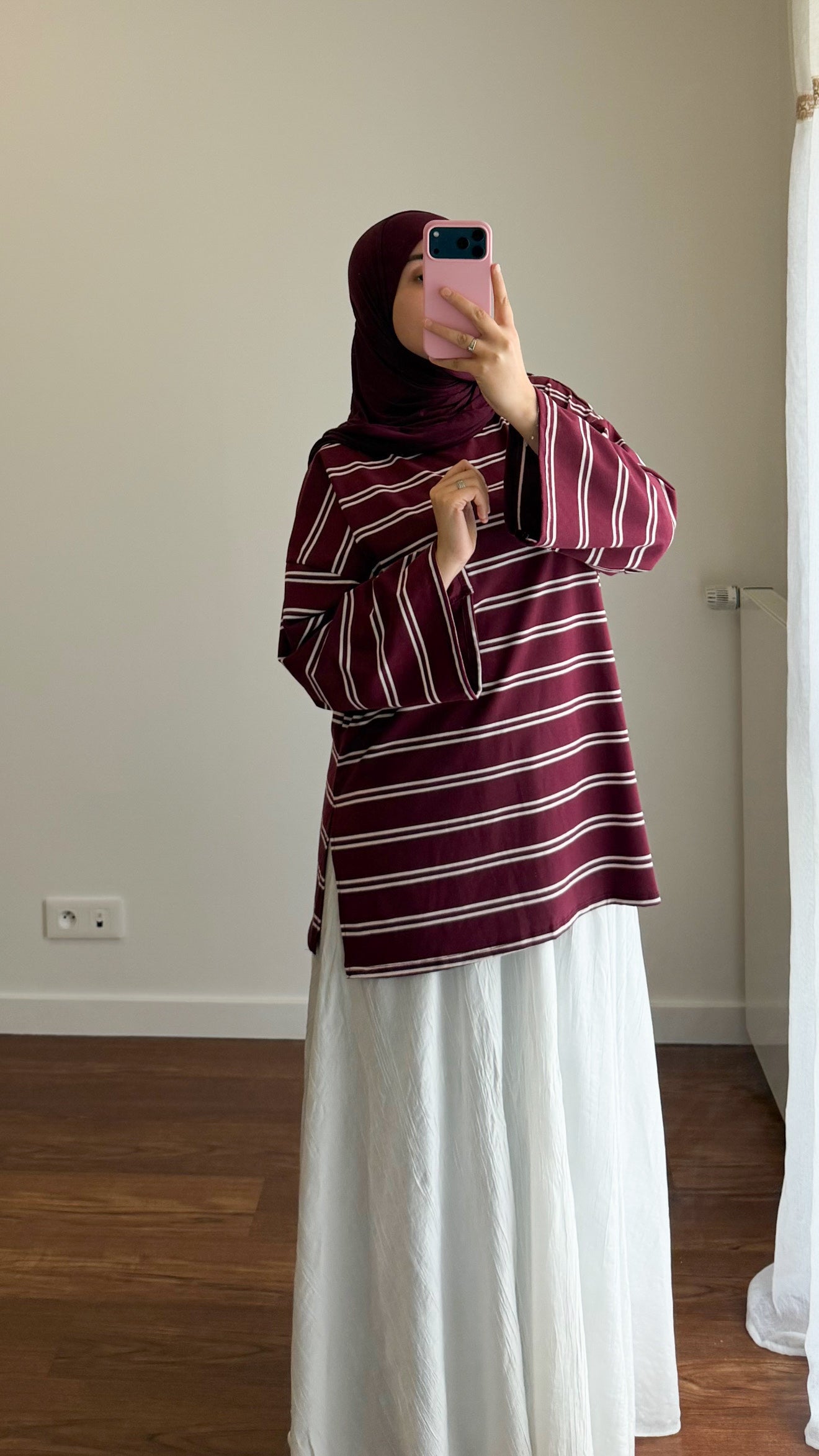 T-SHIRT RAYÉ OVERSIZE BORDEAU