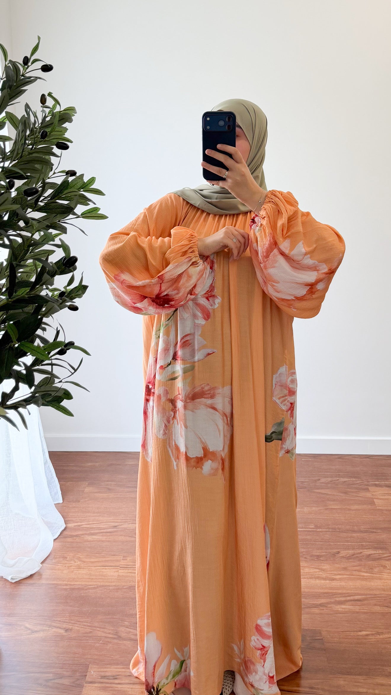 ABAYA FLEURIE ORANGE PÊCHE