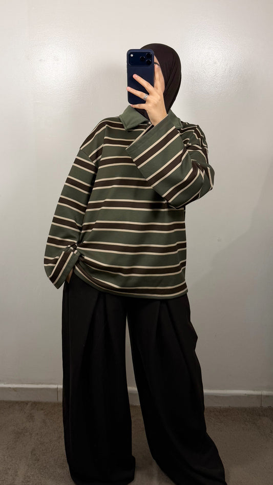 POLO EPAIS VERT KAKI/MARRON