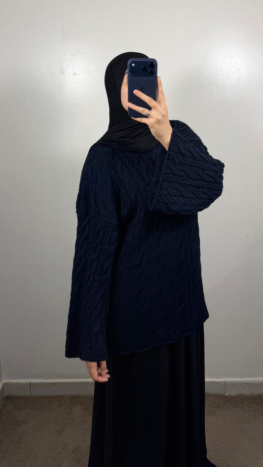 PULL MOTIF TORSADE BLEU MARINE