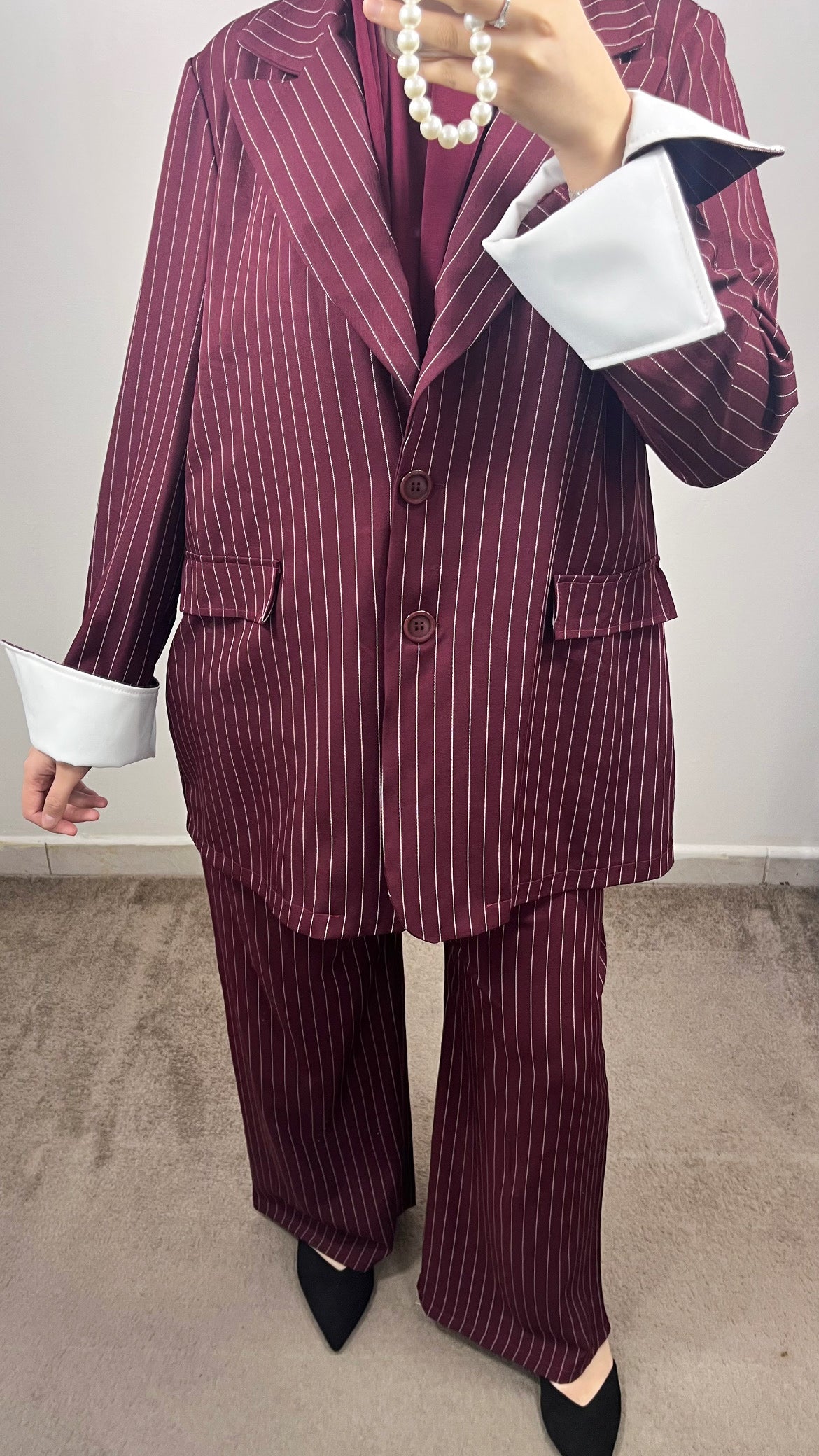 STRIPED BURGUNDY BLAZER SET