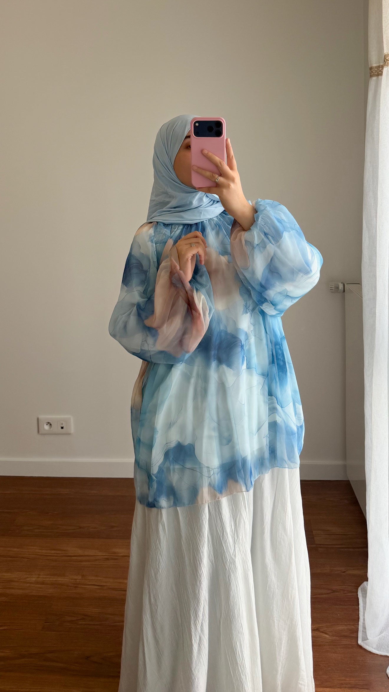 BLOUSE BICOLORE BLEU CIEL