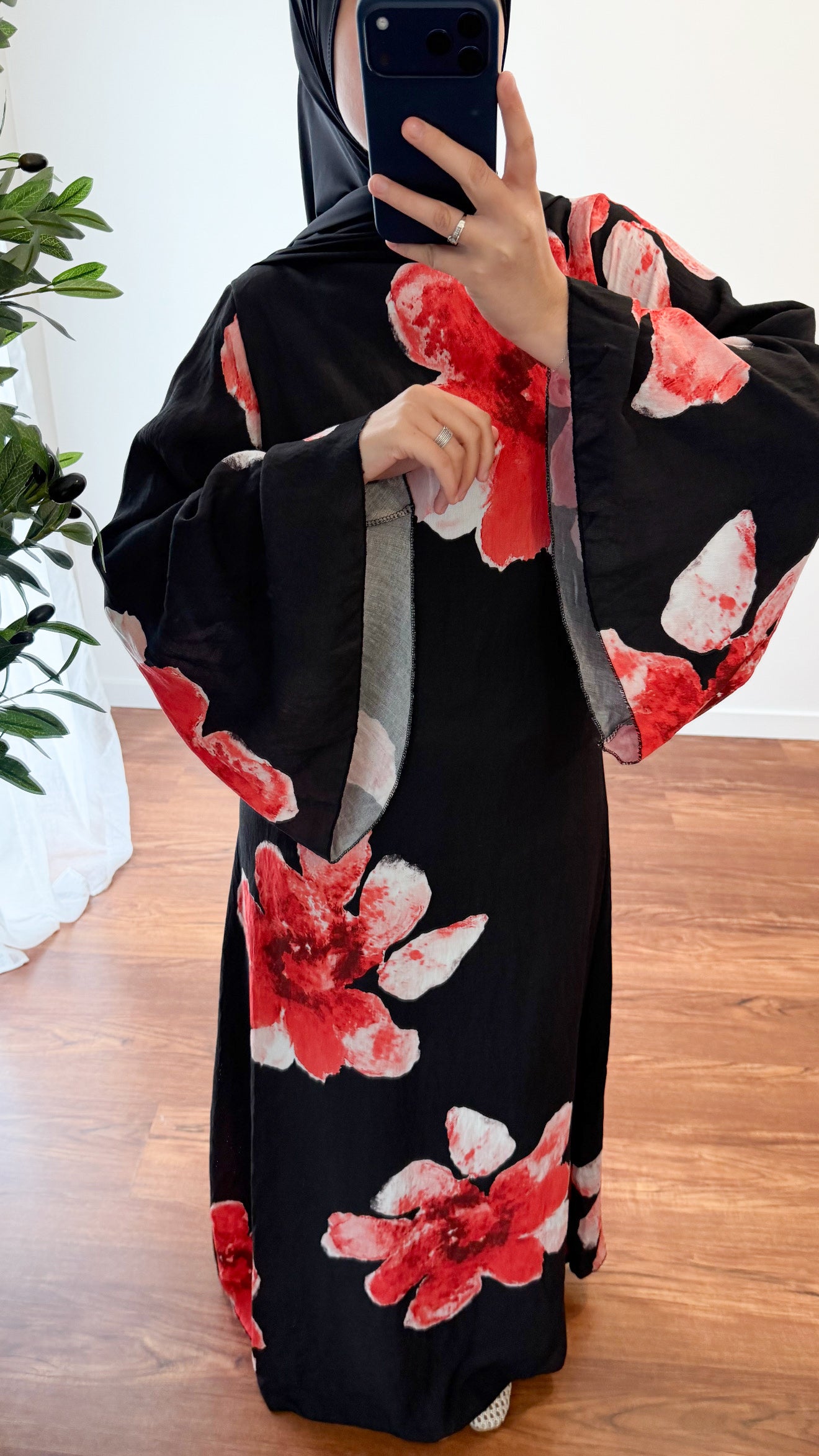 ROBE MOTIF FLEUR ROUGE/NOIR