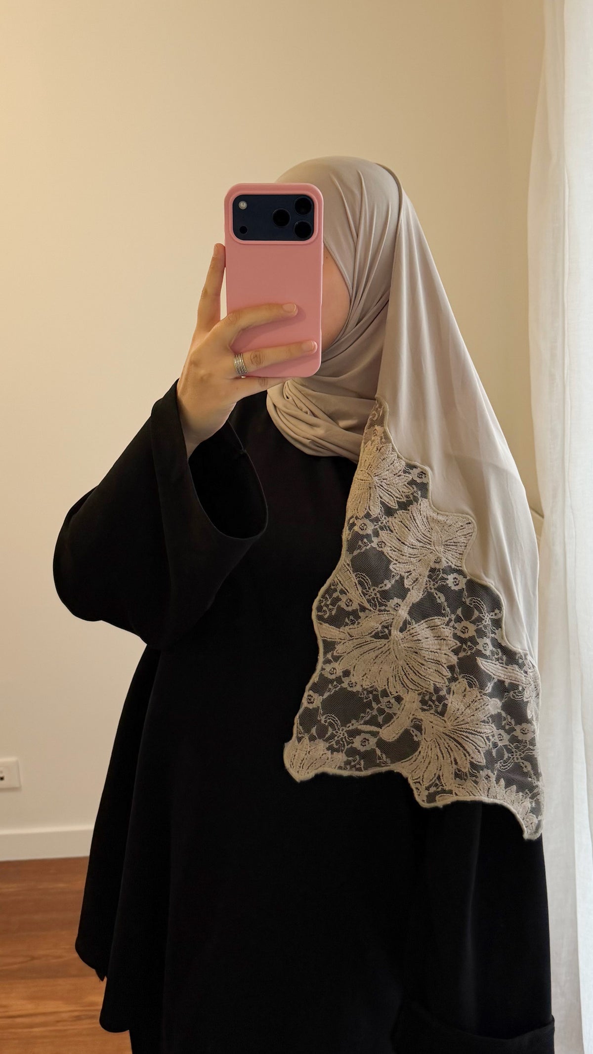 HIJAB JERSEY PREMIUM DENTELLE TAUPE CLAIR
