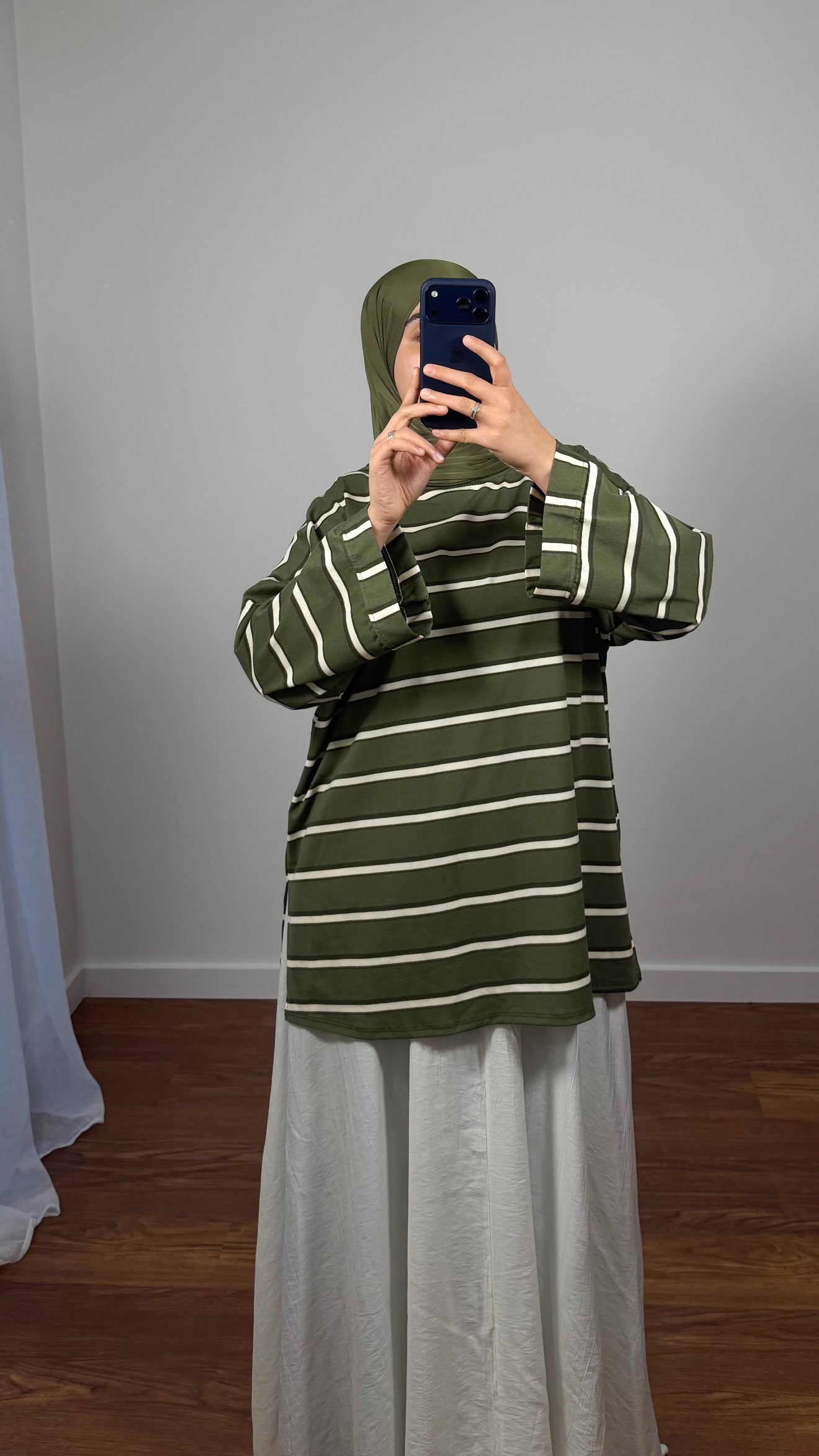 T-SHIRT RAYÉ OVERSIZE VERT KAKI