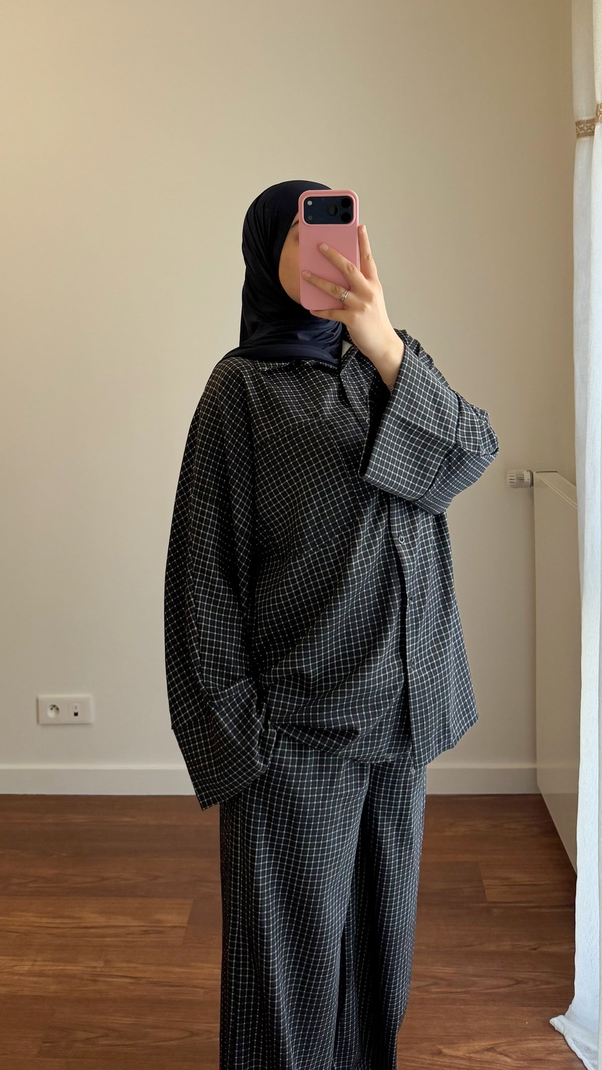 ENSEMBLE CHEMISE + PANTALON MOTIF CARREAUX BLEU NUIT