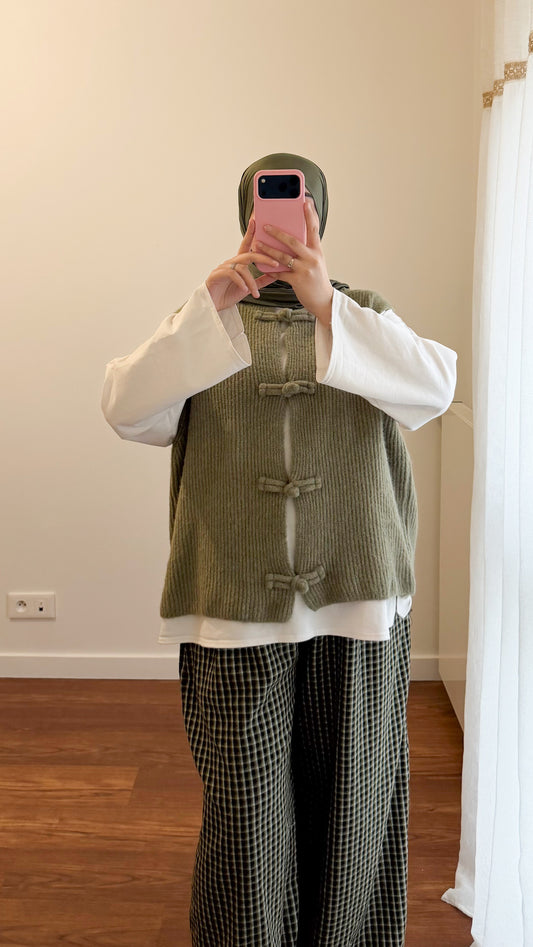 CARDIGAN YUMNA SANS MANCHES VERT KAKI