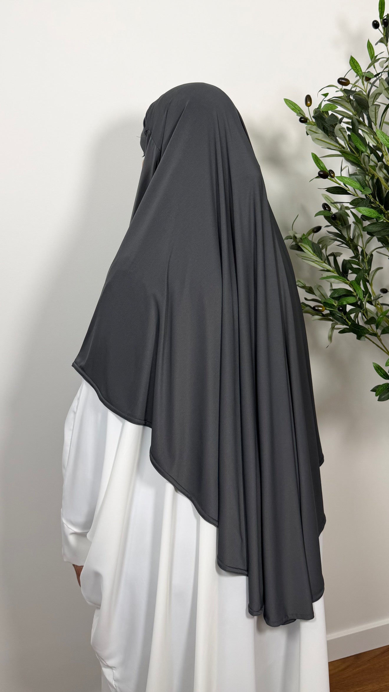 KHIMAR MI-LONG GRIS EN JERSEY PREMIUM