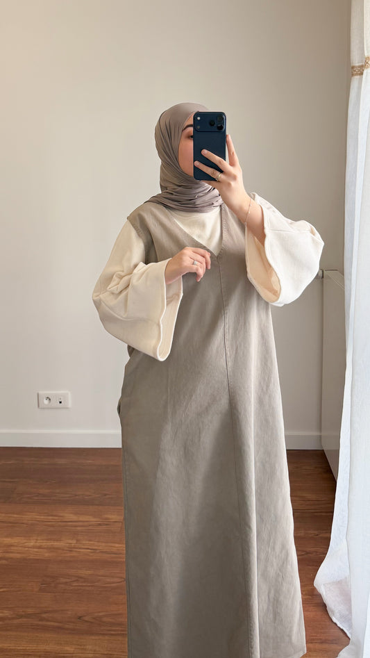 ROBE SANS MANCHES EN JEAN TAUPE