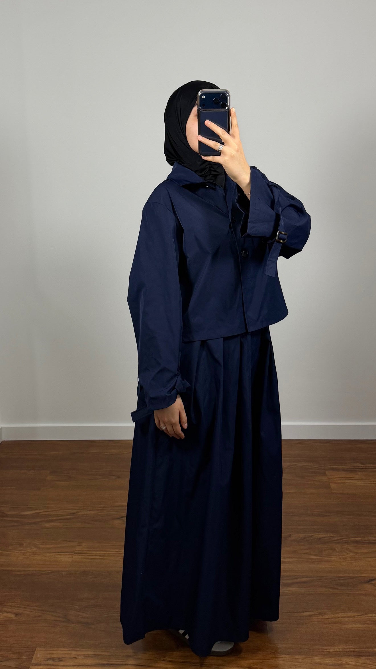 ENSEMBLE TRENCH VESTE +JUPE BLEU MARINE