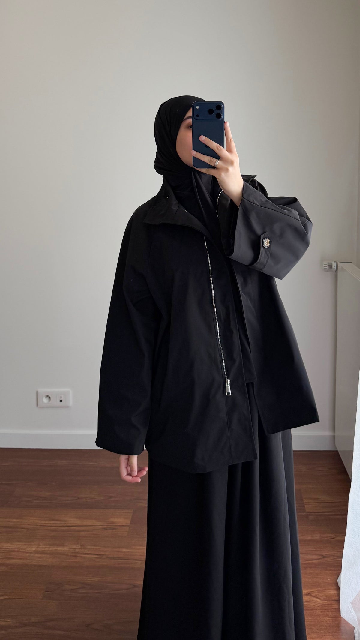 TRENCH MI-LONG OVERSIZE NOIR