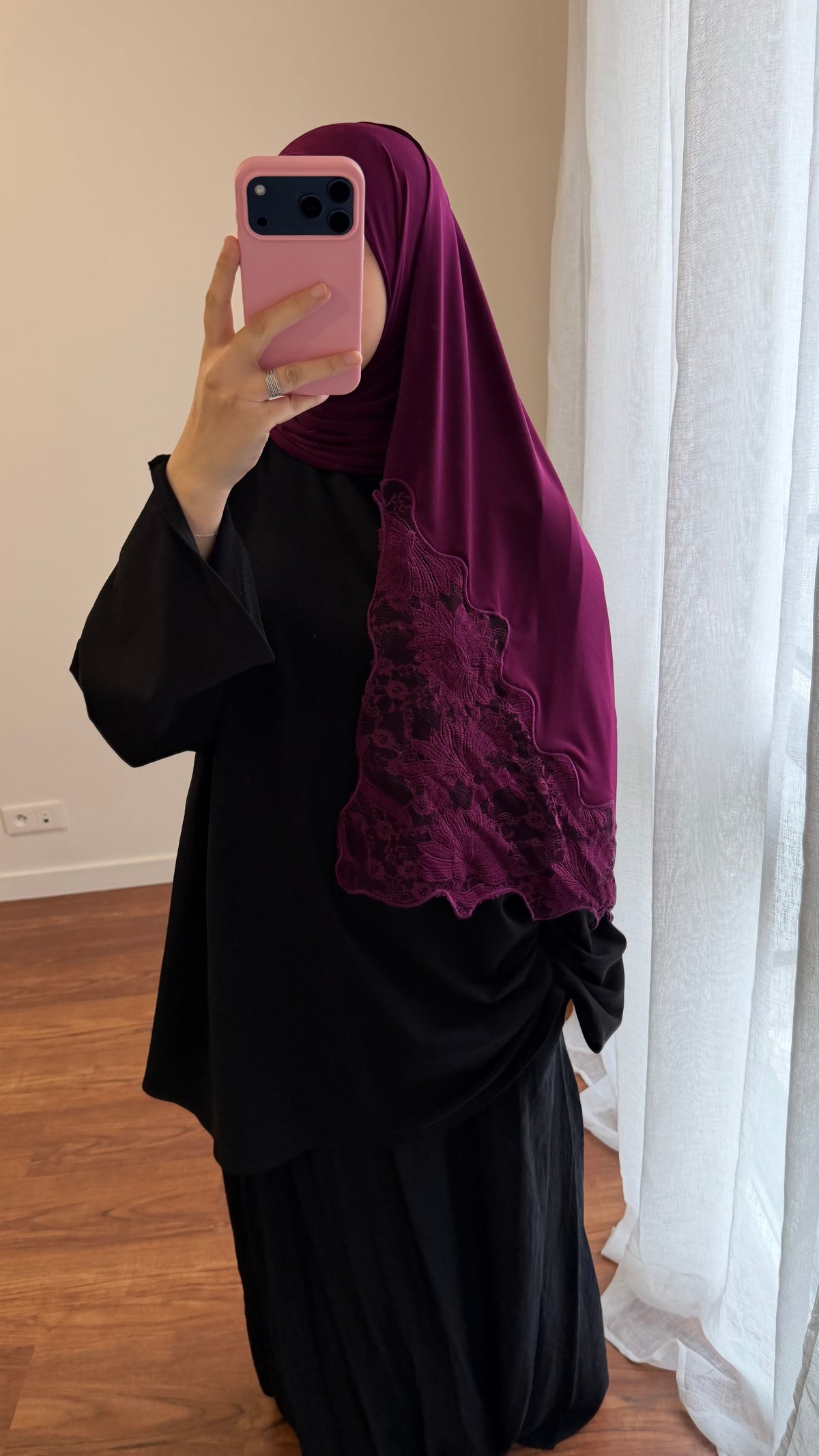 HIJAB JERSEY PREMIUM DENTELLE AUBERGINE