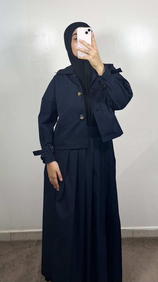 ENSEMBLE TRENCH VESTE +JUPE BLEU MARINE