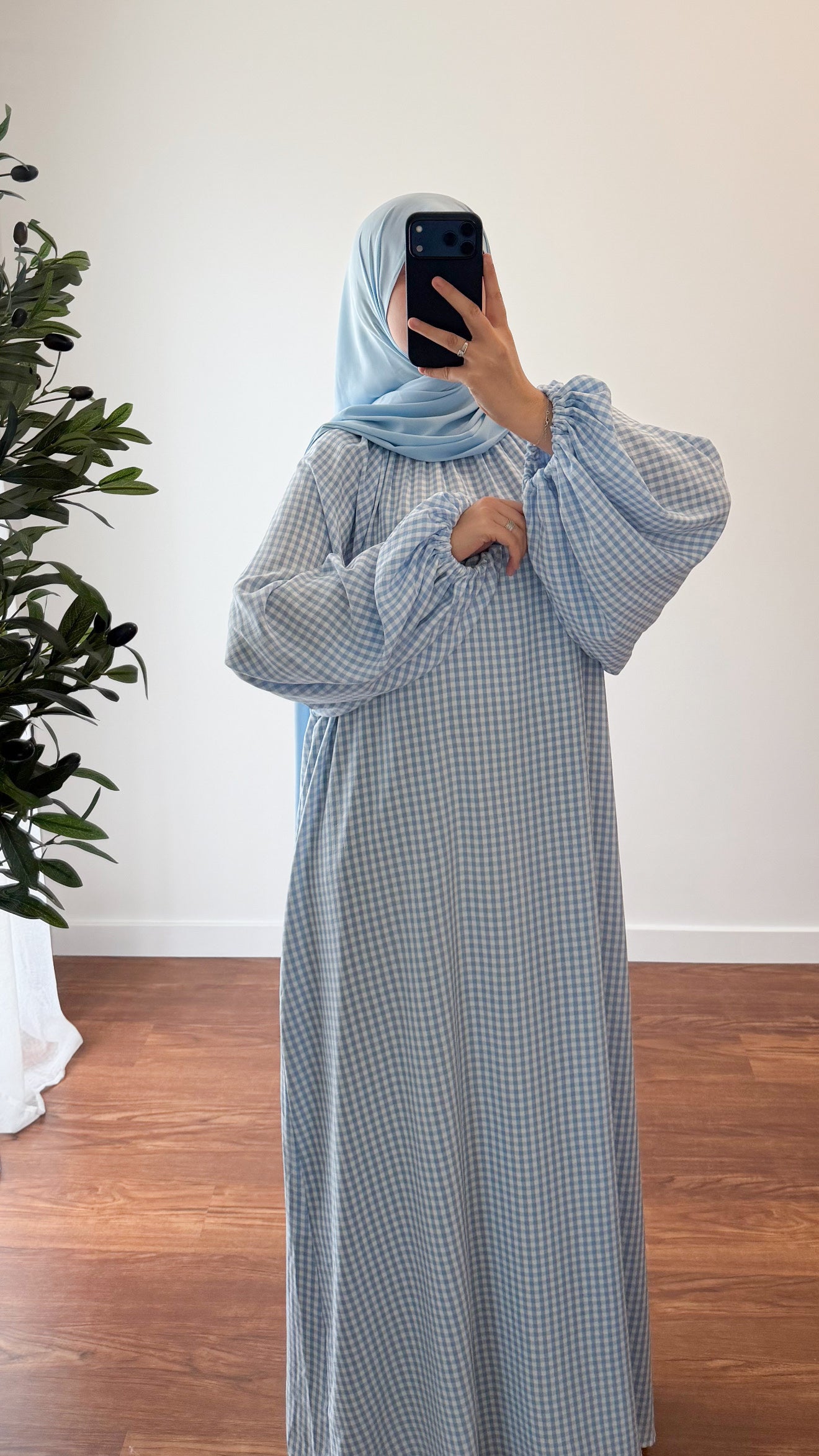 ABAYA VICHY BLEU CIEL