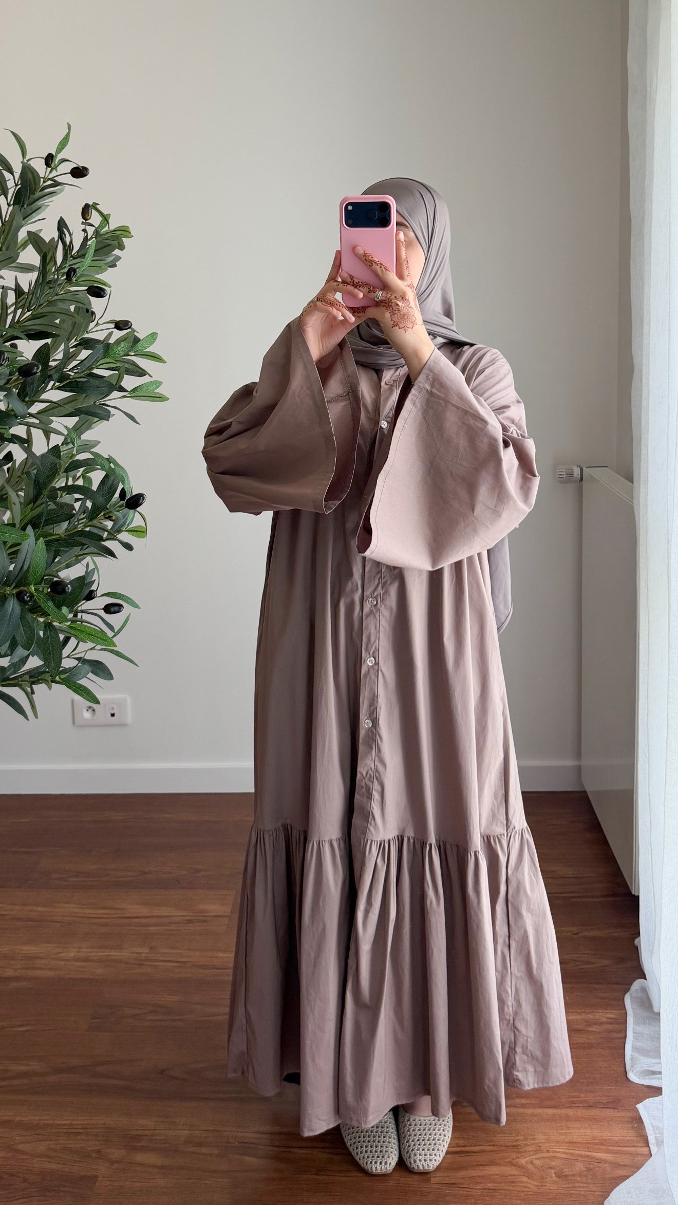 ROBE CHEMISE EN POPELINE TAUPE