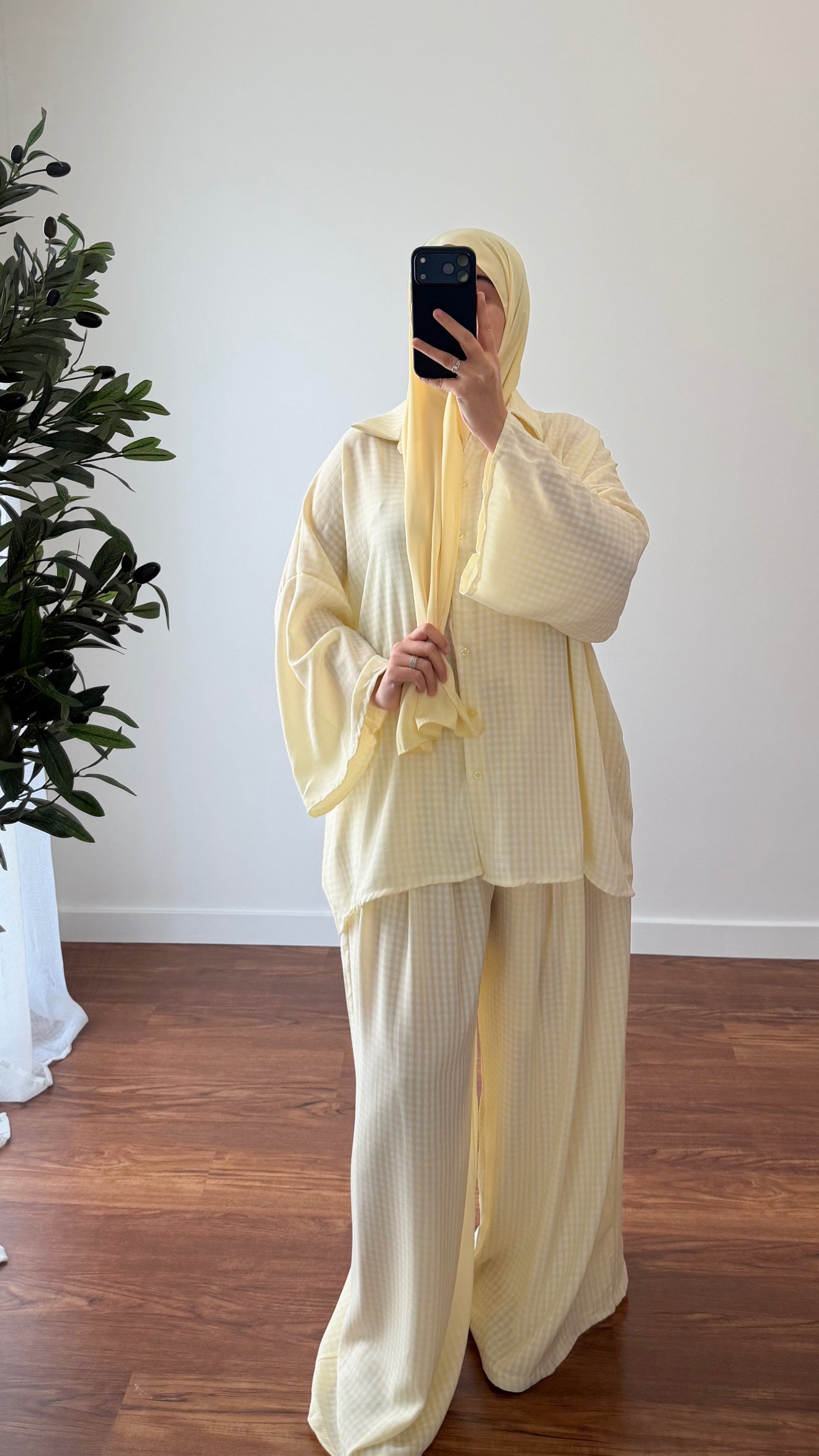 ENSEMBLE VICHY CHEMISE + PANTALON JAUNE