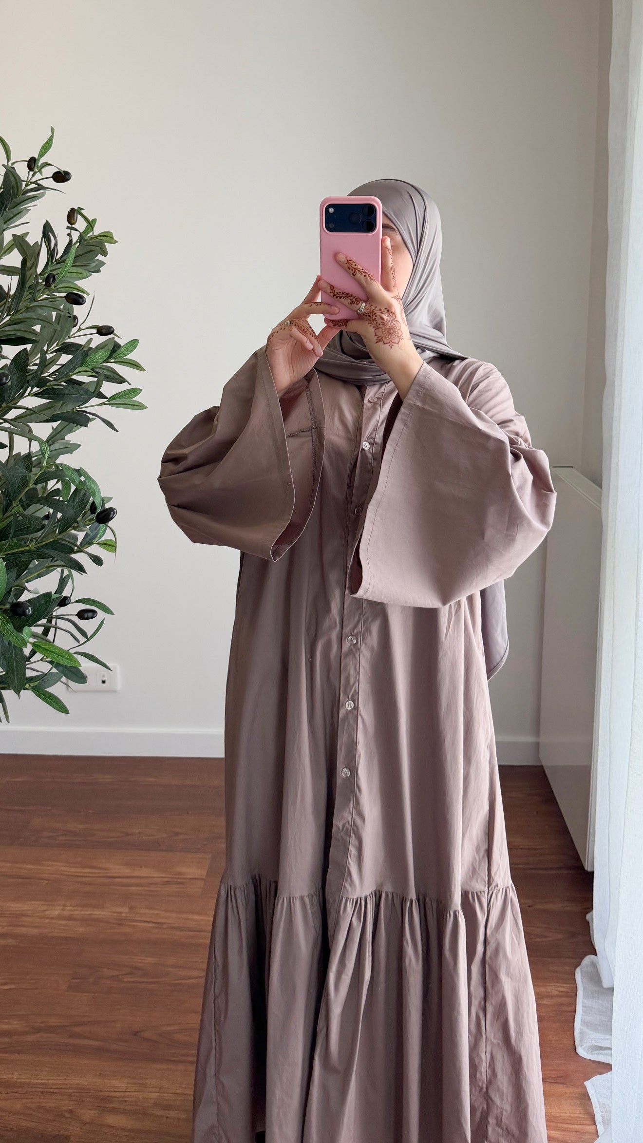 ROBE CHEMISE EN POPELINE TAUPE