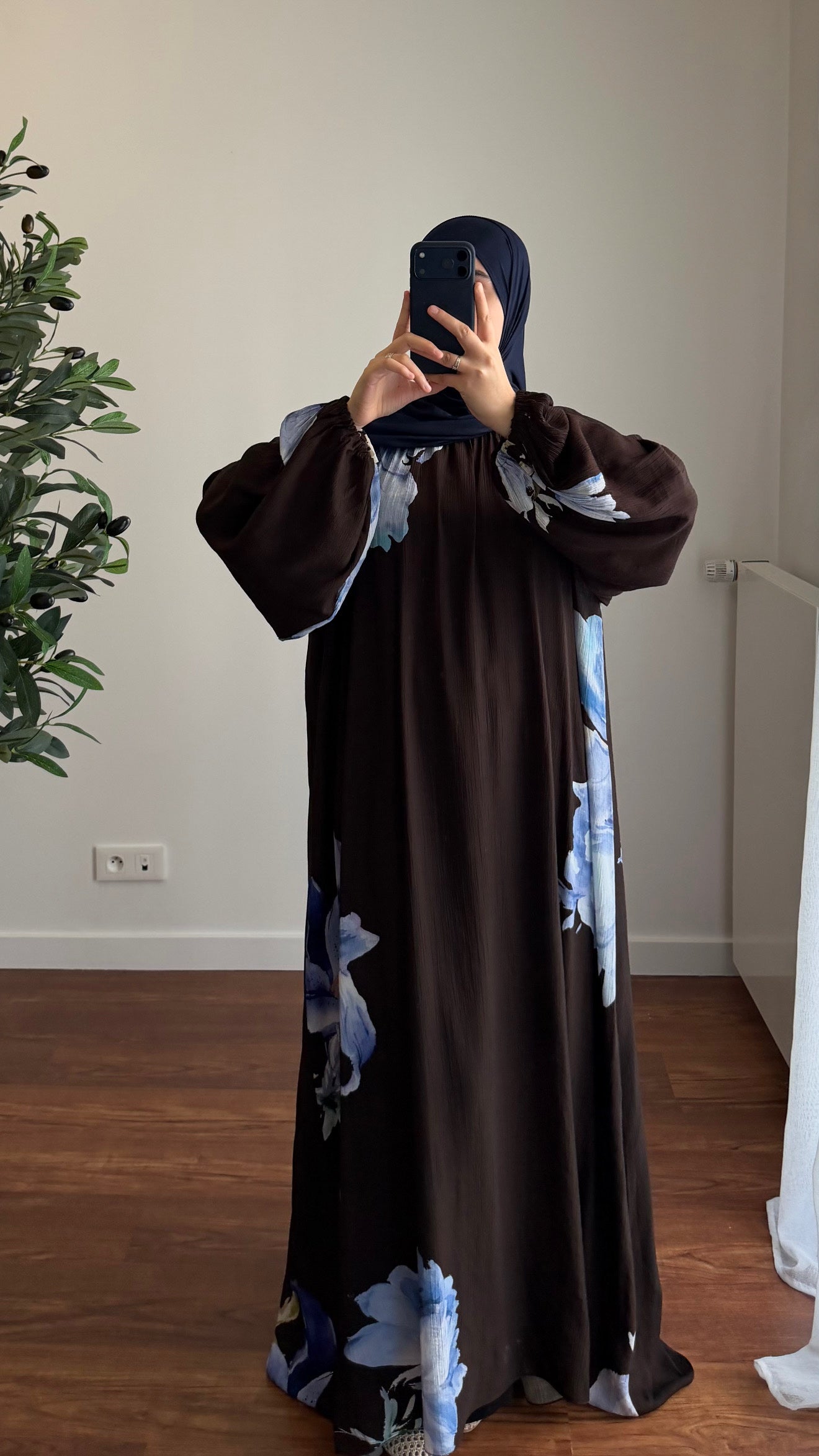 ABAYA FLEURIE MARRON