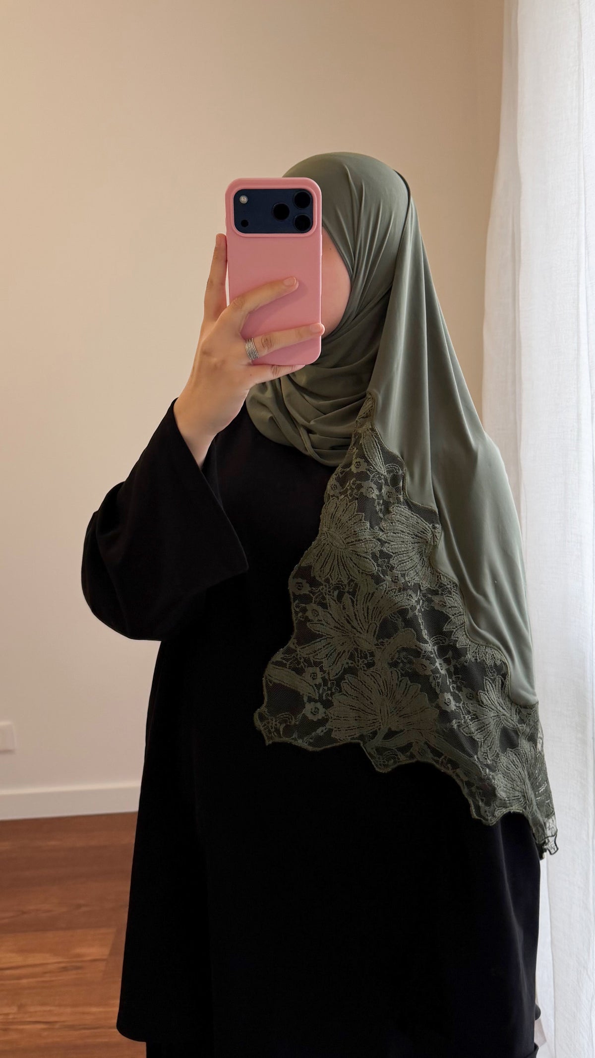 HIJAB JERSEY PREMIUM DENTELLE VERT KAKI
