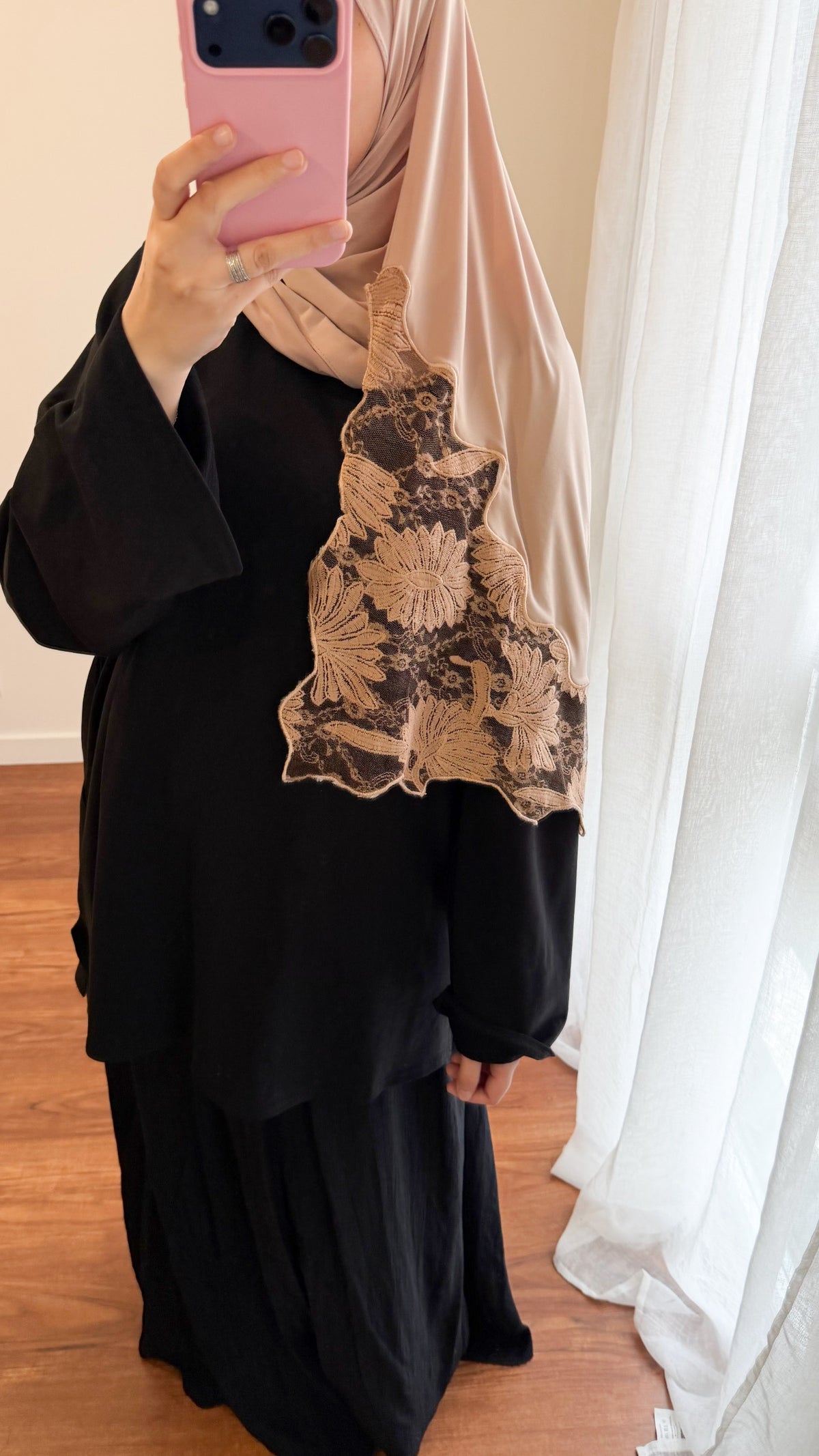 HIJAB JERSEY PREMIUM DENTELLE BEIGE